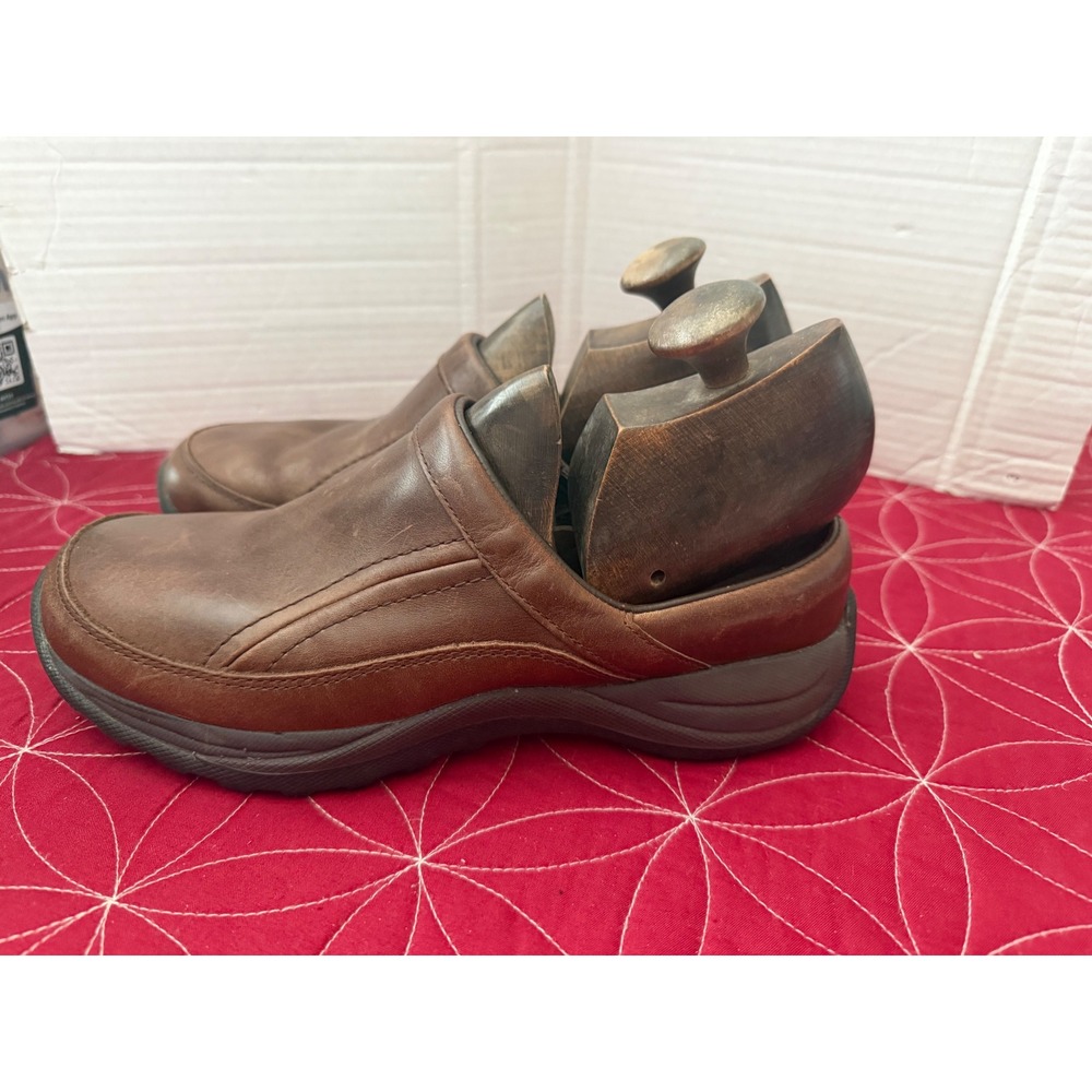 LL Bean Womens Brown Leather Slip On Clogs Comfort Walking Shoes Sz 9